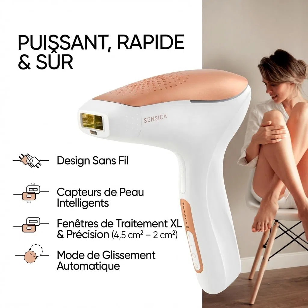 Sensica Sensilight PRO Épilateur à Lumière Pulsée IPL Sans Fil pour Femme & Homme, Épilation à Domicile, Fenêtre XL Corps, Fenêtre de Précision Visage, Mode Glisse Auto, 6 Niveaux d’Énergie