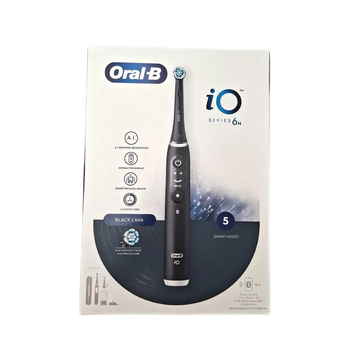 Oral-B Brosse à dents électrique rechargeable iO 6N noir, 1 brosse à dents électrique, 2 têtes de rechange, étui de voyage + 1 dentifrice Oral-B Pro Expert Sensibilité, nettoyage efficace des dents