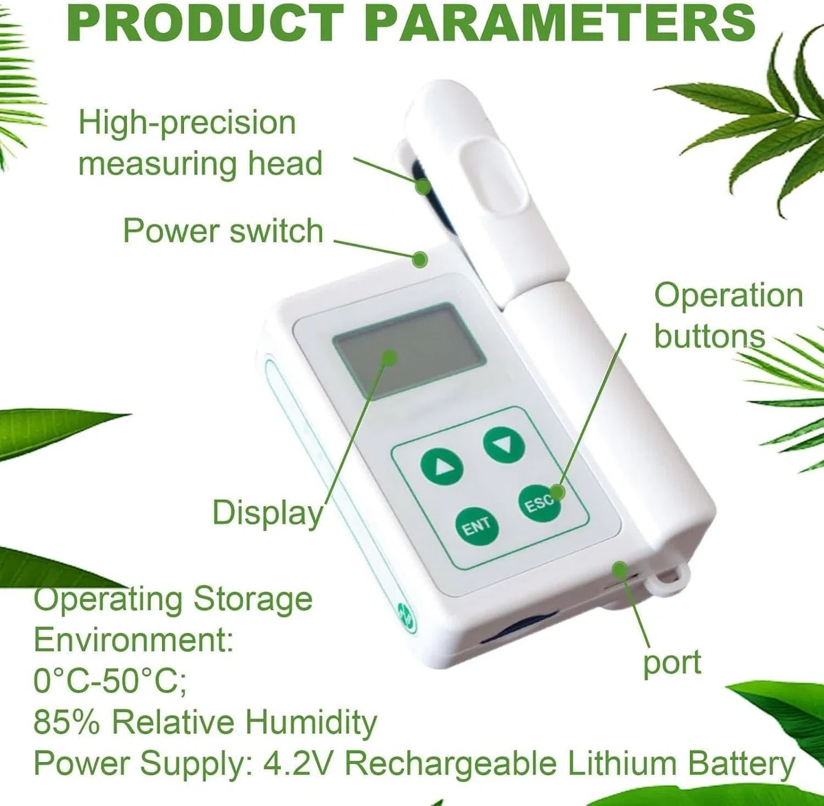 Compteur de chlorophylle portable, analyseur portatif avec exportation de données USB, détecte rapidement la chlorophylle/azote/température/humidité