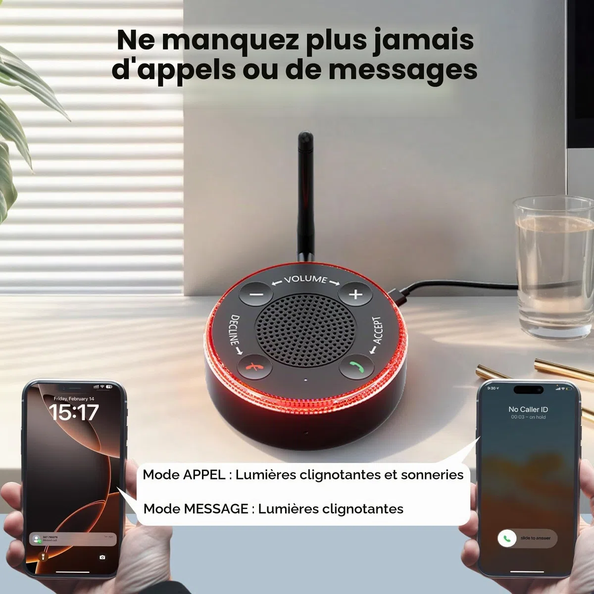 Lamborsafe Amplificateur de sonnerie de téléphone portable pour personnes âgées, sonnerie externe pour téléphone portable, amplificateurs de sonnerie Bluetooth pour malentendants – sonnerie