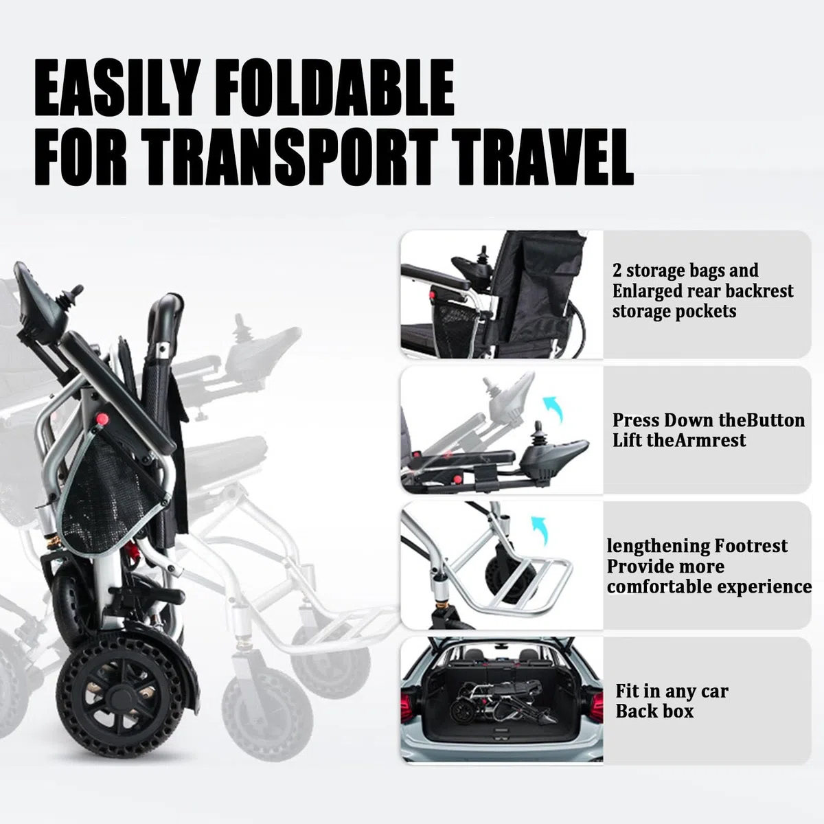 Fauteuil Roulant éLectrique Pliable Pour Seniors – Ultra-LéGer (16,3 Kg) Avec Deux Moteurs Sans Balais De 360 ​​W, Tout-Terrain Et Homologué Par Les Compagnies AéRiennes,20AH