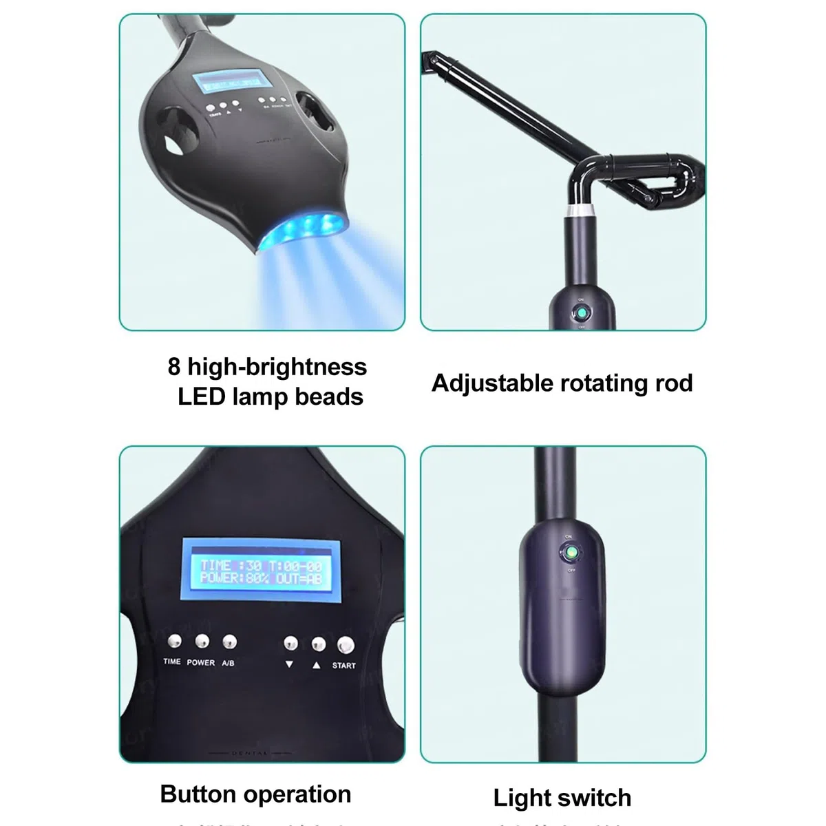 Blanchiment Dentaire 3 Couleurs, Lumière Bleu/Rouge/Violet, Lampe de Blanchiment Dentaire Mobile 40 W(Black)