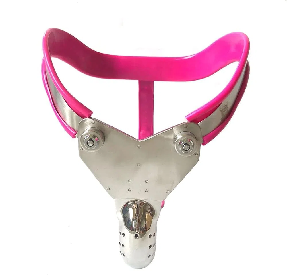 Ceinture De Chasteté en Acier Inoxydable Verrouillable, Ceinture De Servitude Et De Chasteté pour Hommes(Size:120/130cm (47/51in),Color:Rosa)