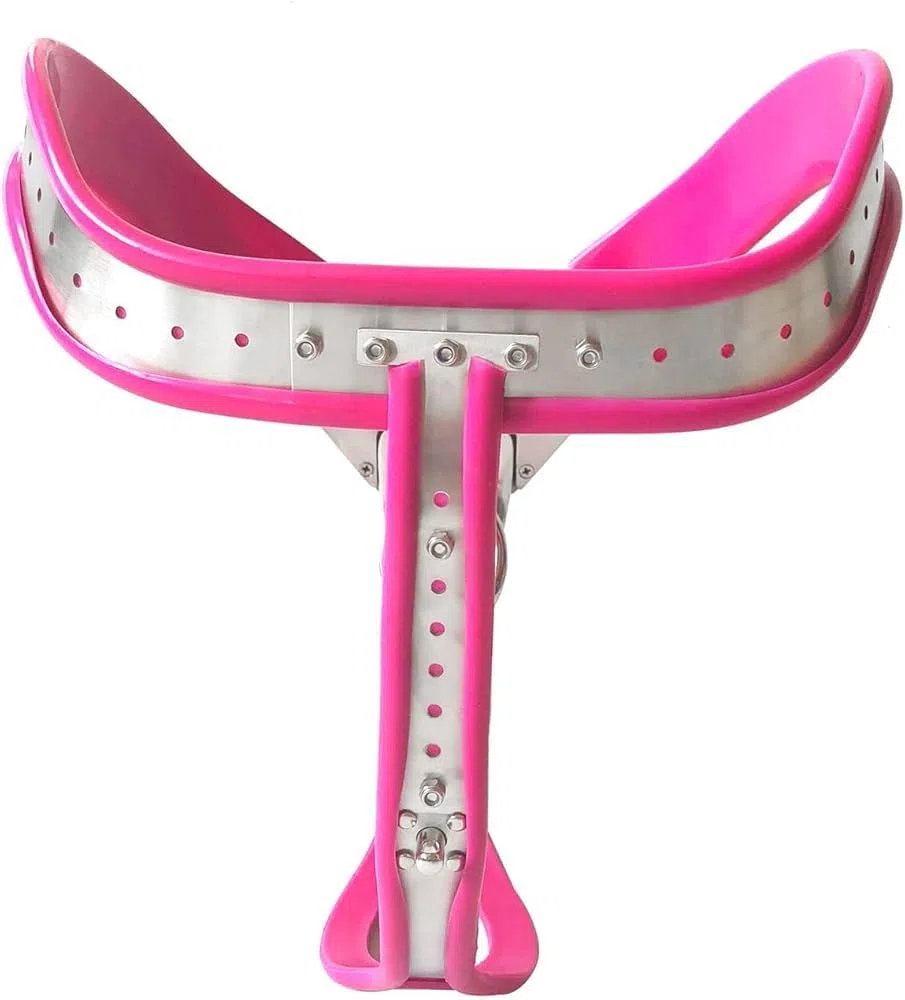 Ceinture De Chasteté en Acier Inoxydable Verrouillable, Ceinture De Servitude Et De Chasteté pour Hommes(Size:120/130cm (47/51in),Color:Rosa)