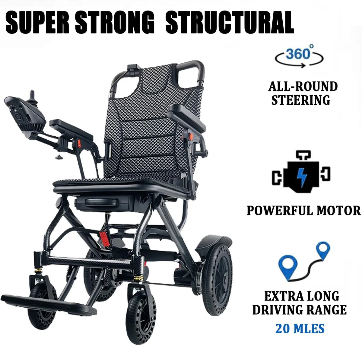 Fauteuil Roulant éLectrique Pliable Pour Seniors – Ultra-LéGer (16,3 Kg) Avec Deux Moteurs Sans Balais De 360 ​​W, Tout-Terrain Et Homologué Par Les Compagnies AéRiennes,20AH