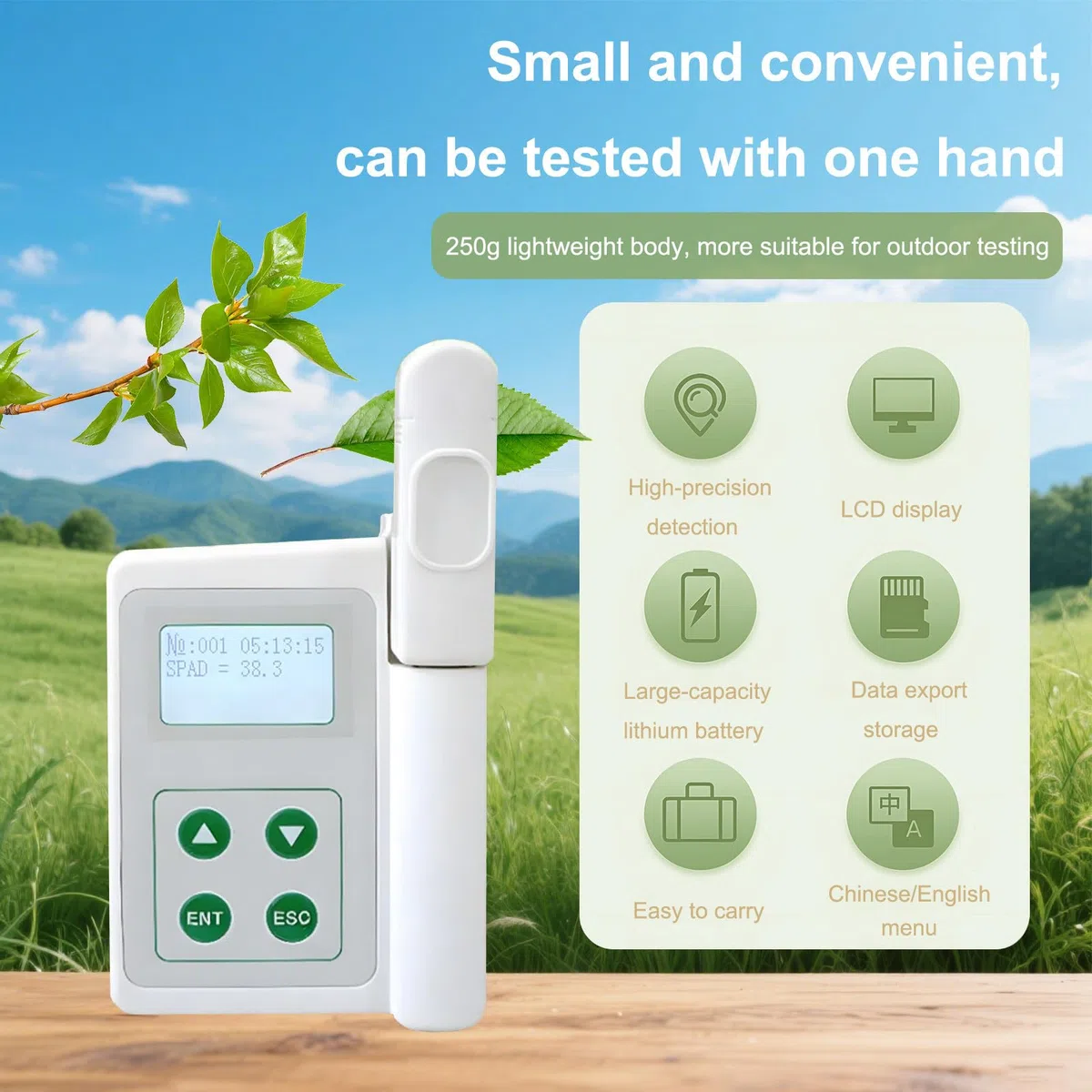 Analyseur de Chlorophylle Portable, 2 000 mAh, avec Exportation de Données USB. Teneur en Chlorophylle, Teneur en Azote, Température et Humidité des Feuilles Testables. Détection Rapide YLS-A