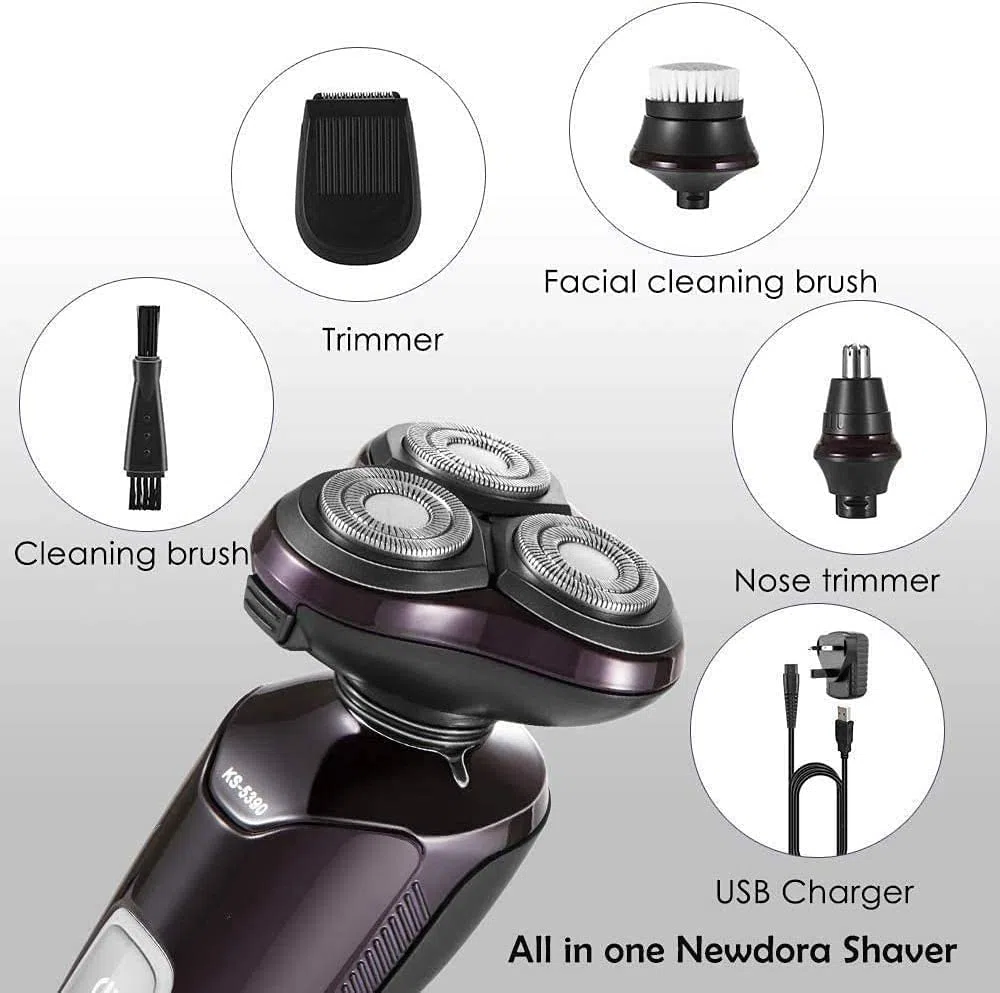Rasoirs électriques pour homme - Rasoir à tête chauve LED - Rasoirs électriques rechargeables sans fil - Kit de toilettage rotatif humide et sec avec tondeuses, tondeuse à poils de nez, brosse