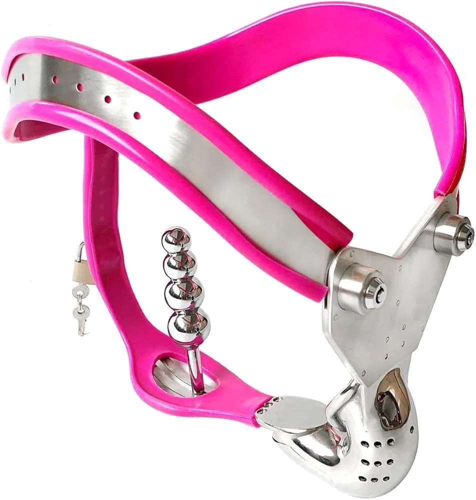 Ceinture De Chasteté en Acier Inoxydable Verrouillable, Ceinture De Servitude Et De Chasteté pour Hommes(Size:120/130cm (47/51in),Color:Rosa)