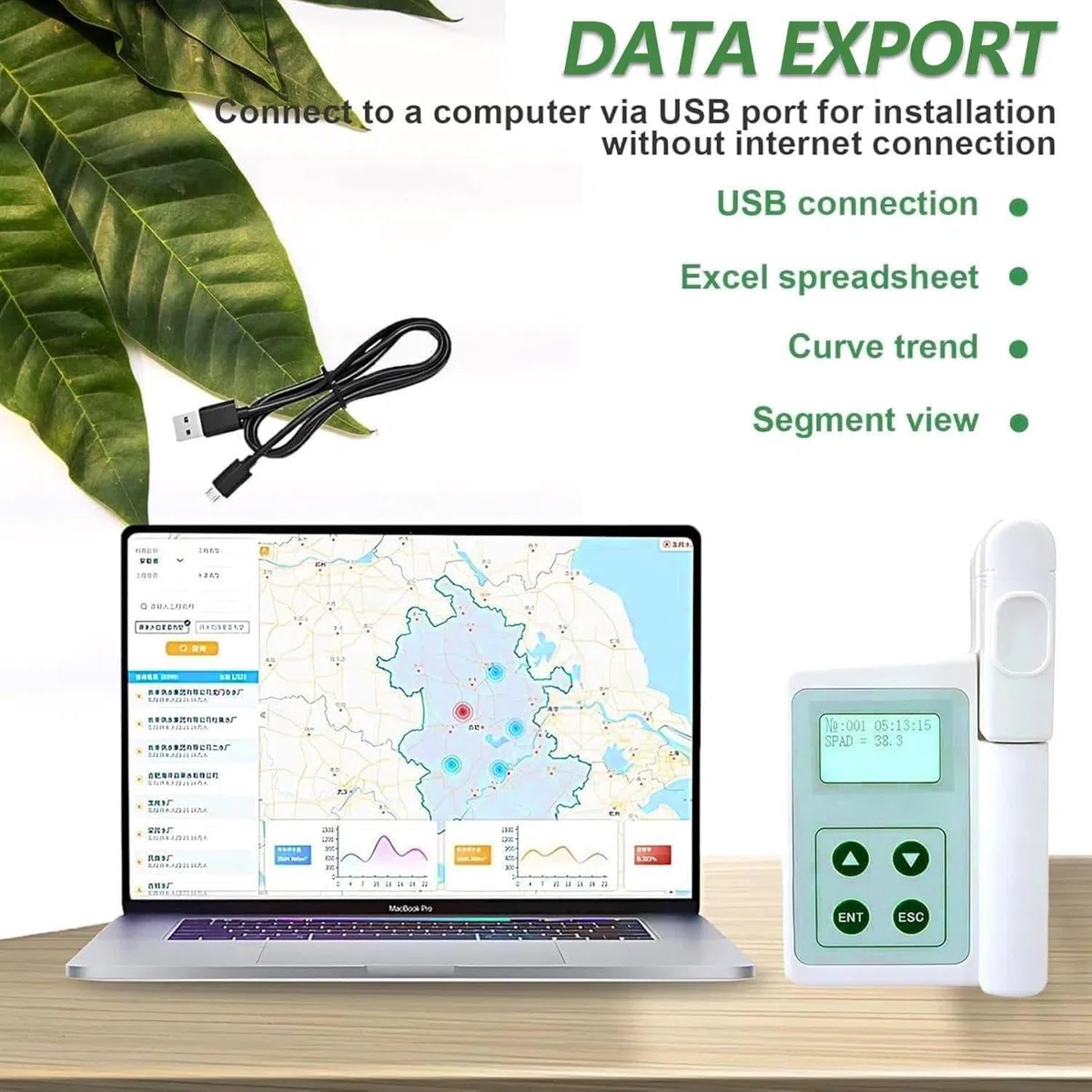 Compteur de chlorophylle pour la surveillance de la température des feuilles et la mesure précise de SPAD, idéal pour l'agriculture et la recherche scientifique