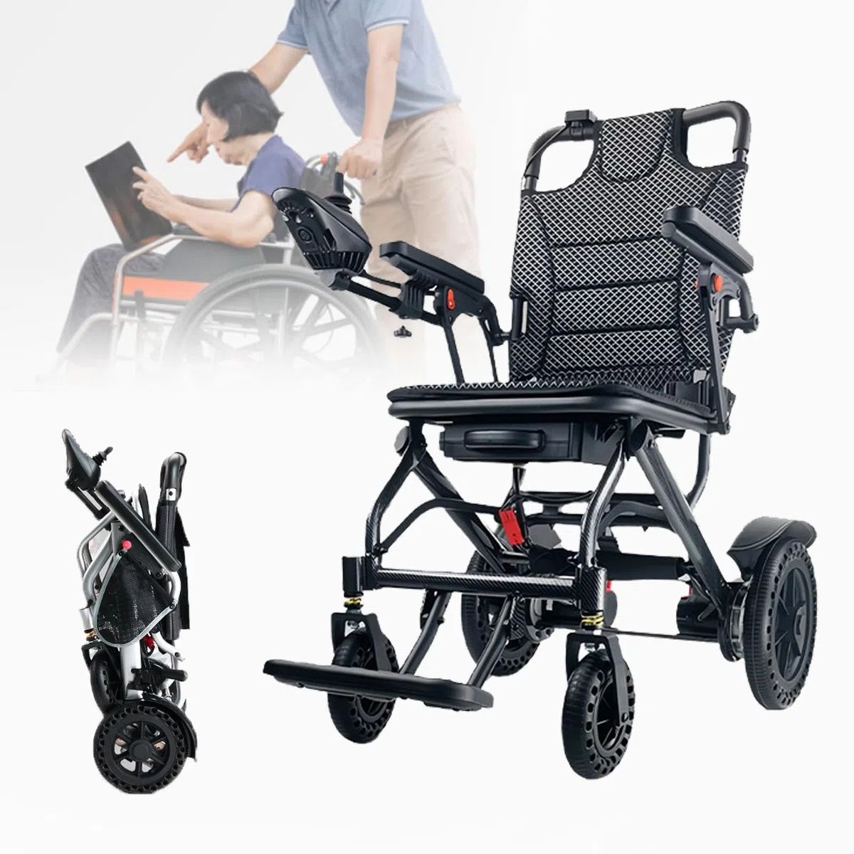 Fauteuil Roulant éLectrique Pliable Pour Seniors – Ultra-LéGer (16,3 Kg) Avec Deux Moteurs Sans Balais De 360 ​​W, Tout-Terrain Et Homologué Par Les Compagnies AéRiennes,20AH