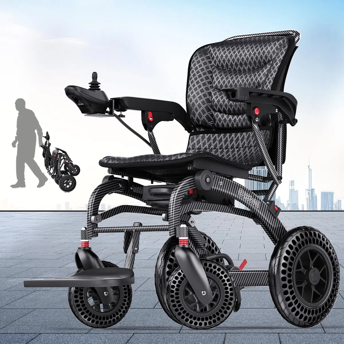 Fauteuil Roulant Électrique Pliable Ultra-Léger de 20 kg avec Pneus Alvéolés, Moteurs Doubles 500W, Pour Seniors et Adultes, 24AH
