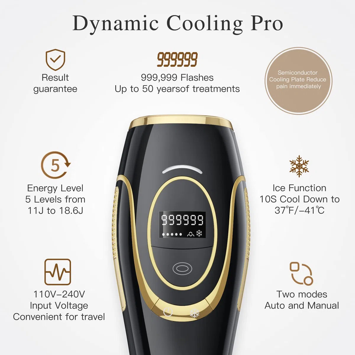 Épilateur Lumière Pulsée IPL, Épilateur Laser IPL pour Hommes et Femmes, 999 900 Impulsions lumineuses, 2 Modes, 5 Niveaux d'énergie, pour Corps, Visage, Aisselles, Jambes, Bikini – Noir