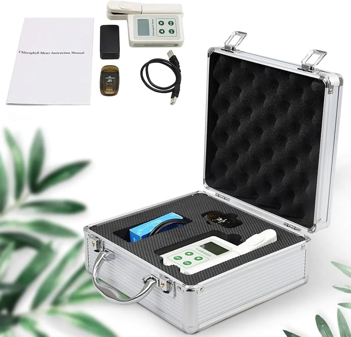 Compteur de chlorophylle portable, analyseur portatif avec exportation de données USB, détecte rapidement la chlorophylle/azote/température/humidité