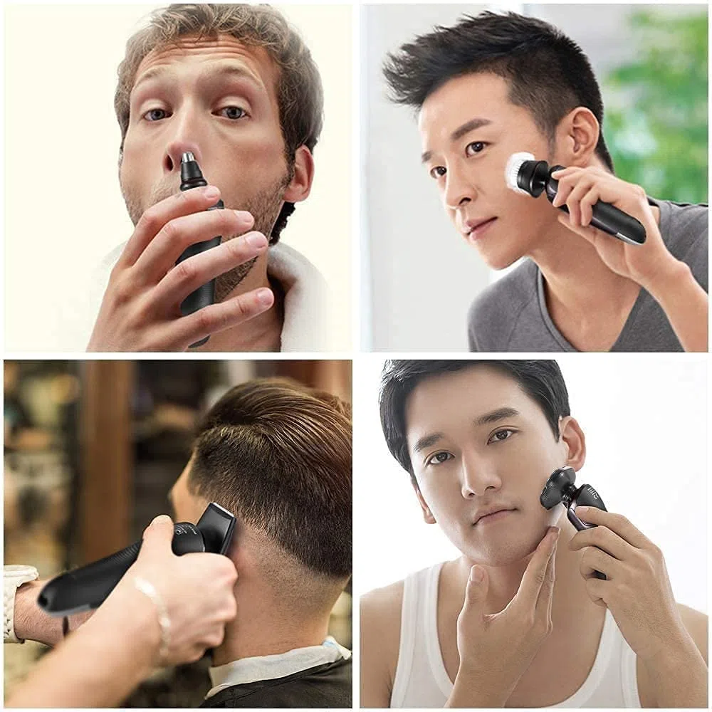 Rasoirs électriques pour homme - Rasoir à tête chauve LED - Rasoirs électriques rechargeables sans fil - Kit de toilettage rotatif humide et sec avec tondeuses, tondeuse à poils de nez, brosse