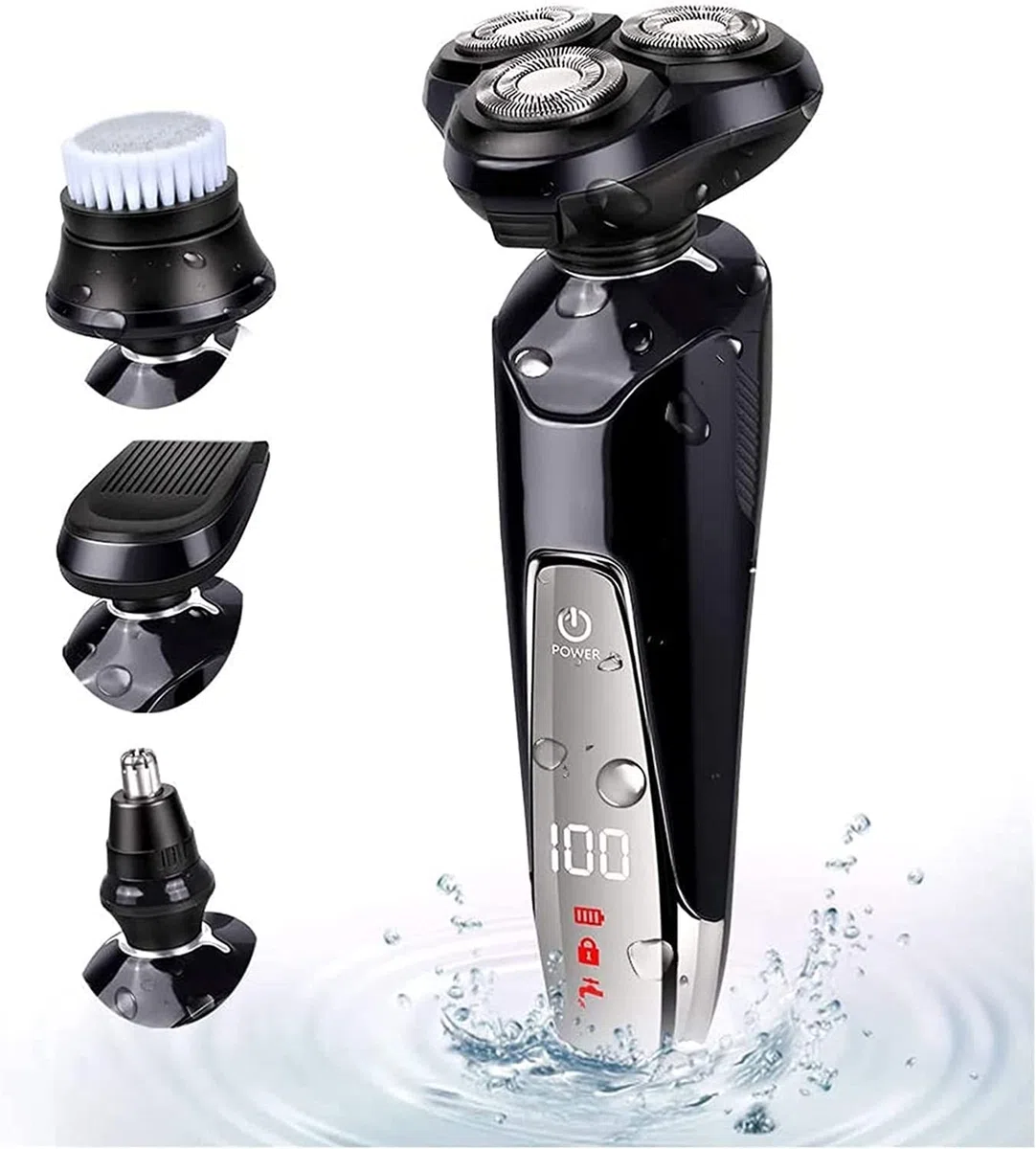 Rasoirs électriques pour homme - Rasoir à tête chauve LED - Rasoirs électriques rechargeables sans fil - Kit de toilettage rotatif humide et sec avec tondeuses, tondeuse à poils de nez, brosse